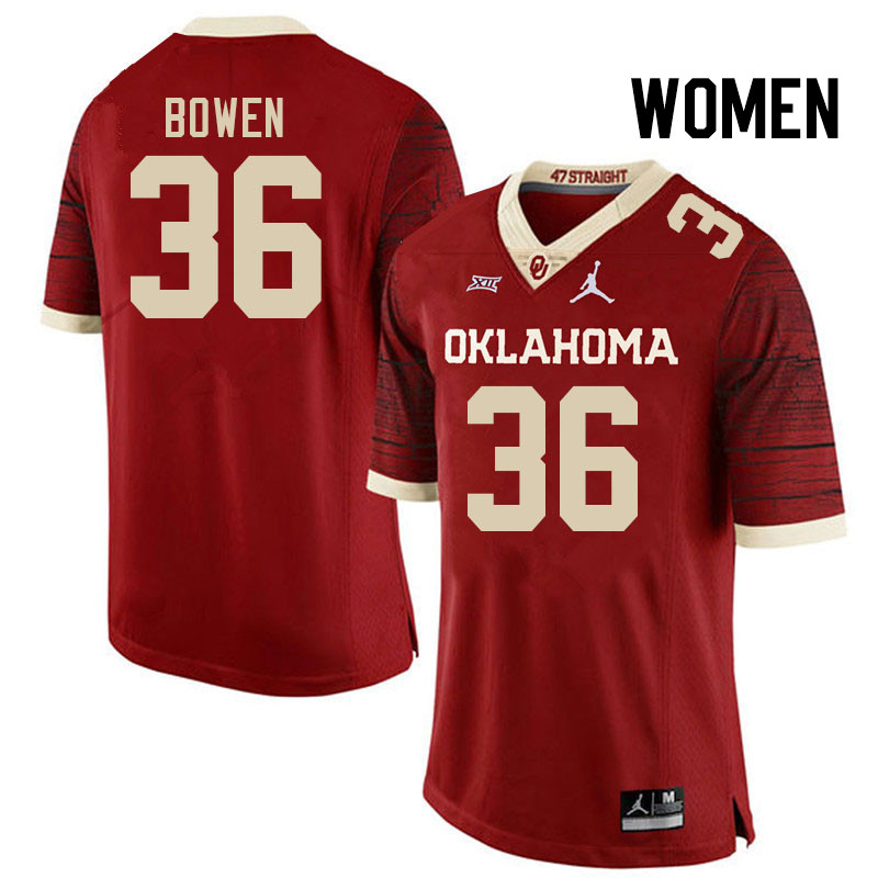 Women #36 Eli Bowen Oklahoma Sooners College Football Jerseys Stitched-Retro